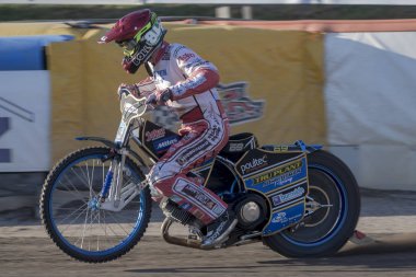 HALLSTAVIK, SWEDEN, AUGUST 7, 2018: Swedish national race leauge Elitserien in Speedway between Rospiggarna and Dackarna at HZ Bygg Arena in Hallstavik.