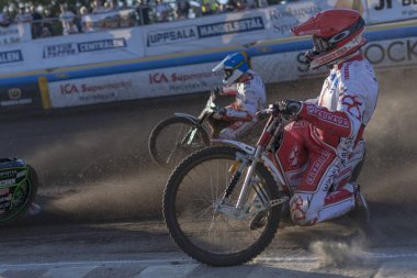 HALLSTAVIK, SWEDEN, AUGUST 7, 2018: Swedish national race leauge Elitserien in Speedway between Rospiggarna and Dackarna at HZ Bygg Arena in Hallstavik.