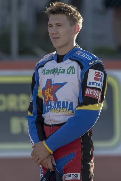 Hallstavik Schweden August 2018 Maciej Janowski Dackarna Vor Dem Speedwayrennen — Stockfoto