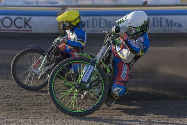 HALLSTAVIK, SWEDEN, AUGUST 7, 2018: Swedish national race leauge Elitserien in Speedway between Rospiggarna and Dackarna at HZ Bygg Arena in Hallstavik.
