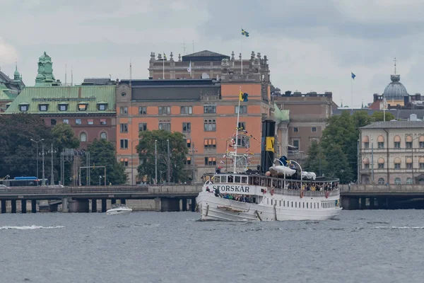 斯德哥尔摩 2018年8月 庆祝200年的汽船在瑞典 许多轮船聚集在里德郝尔蒙的旅程 玛丽费莱德 — 图库照片