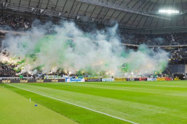 SOLNA, SWEDEN, SEPT 23, 2018: Derby between AIK and Hammarby in the swedish Allsvenskan. Both teams in top, AIK won with 1-0 clipart