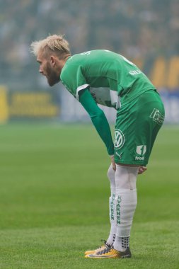 Solna, İsveç, 23 Eylül 2018: İsveç Allsvenskan Hammarby arasındaki AIK Derby. Her iki takım top AIK ile 1-0 kazandı.