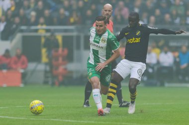 Solna, İsveç, 23 Eylül 2018: İsveç Allsvenskan Hammarby arasındaki AIK Derby. Her iki takım top AIK ile 1-0 kazandı.