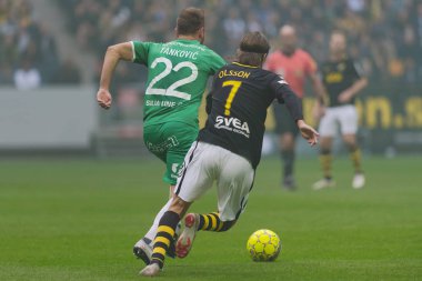 Solna, İsveç, 23 Eylül 2018: İsveç Allsvenskan Hammarby arasındaki AIK Derby. Her iki takım top AIK ile 1-0 kazandı.
