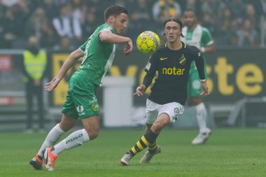Solna, İsveç, 23 Eylül 2018: İsveç Allsvenskan Hammarby arasındaki AIK Derby. Her iki takım top AIK ile 1-0 kazandı.