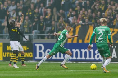Solna, İsveç, 23 Eylül 2018: İsveç Allsvenskan Hammarby arasındaki AIK Derby. Her iki takım top AIK ile 1-0 kazandı.