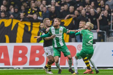 Solna, İsveç, 23 Eylül 2018: İsveç Allsvenskan Hammarby arasındaki AIK Derby. Her iki takım top AIK ile 1-0 kazandı.