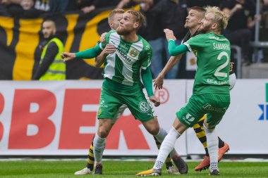 Solna, İsveç, 23 Eylül 2018: İsveç Allsvenskan Hammarby arasındaki AIK Derby. Her iki takım top AIK ile 1-0 kazandı.