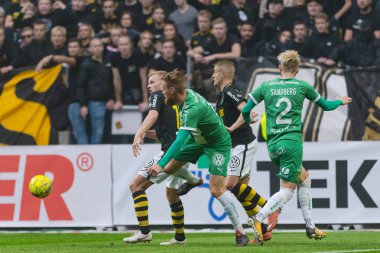 Solna, İsveç, 23 Eylül 2018: İsveç Allsvenskan Hammarby arasındaki AIK Derby. Her iki takım top AIK ile 1-0 kazandı.