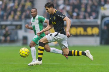 Solna, İsveç, 23 Eylül 2018: İsveç Allsvenskan Hammarby arasındaki AIK Derby. Her iki takım top AIK ile 1-0 kazandı.