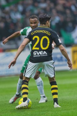 Solna, İsveç, 23 Eylül 2018: İsveç Allsvenskan Hammarby arasındaki AIK Derby. Her iki takım top AIK ile 1-0 kazandı.