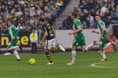 Solna, İsveç, 23 Eylül 2018: İsveç Allsvenskan Hammarby arasındaki AIK Derby. Her iki takım top AIK ile 1-0 kazandı.