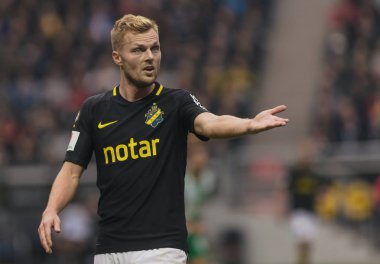 Solna, İsveç, 23 Eylül 2018: İsveç Allsvenskan Hammarby arasındaki AIK Derby. Her iki takım top AIK ile 1-0 kazandı.