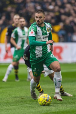 Solna, İsveç, 23 Eylül 2018: İsveç Allsvenskan Hammarby arasındaki AIK Derby. Her iki takım top AIK ile 1-0 kazandı.