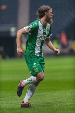 Solna, İsveç, 23 Eylül 2018: İsveç Allsvenskan Hammarby arasındaki AIK Derby. Her iki takım top AIK ile 1-0 kazandı.