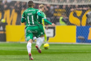 Solna, İsveç, 23 Eylül 2018: İsveç Allsvenskan Hammarby arasındaki AIK Derby. Her iki takım top AIK ile 1-0 kazandı.