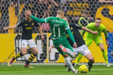 Solna, İsveç, 23 Eylül 2018: İsveç Allsvenskan Hammarby arasındaki AIK Derby. Her iki takım top AIK ile 1-0 kazandı.