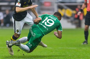 Solna, İsveç, 23 Eylül 2018: İsveç Allsvenskan Hammarby arasındaki AIK Derby. Her iki takım top AIK ile 1-0 kazandı.