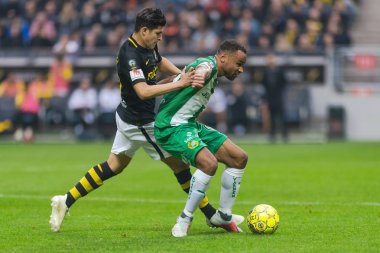 Solna, İsveç, 23 Eylül 2018: İsveç Allsvenskan Hammarby arasındaki AIK Derby. Her iki takım top AIK ile 1-0 kazandı.