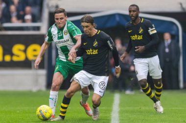 Solna, İsveç, 23 Eylül 2018: İsveç Allsvenskan Hammarby arasındaki AIK Derby. Her iki takım top AIK ile 1-0 kazandı.