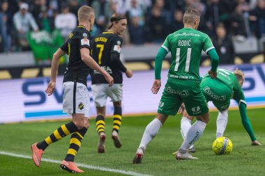Solna, İsveç, 23 Eylül 2018: İsveç Allsvenskan Hammarby arasındaki AIK Derby. Her iki takım top AIK ile 1-0 kazandı.