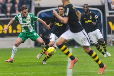 Solna, İsveç, 23 Eylül 2018: İsveç Allsvenskan Hammarby arasındaki AIK Derby. Her iki takım top AIK ile 1-0 kazandı.