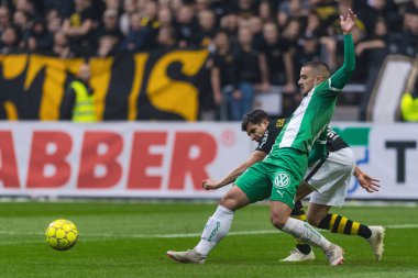 Solna, İsveç, 23 Eylül 2018: İsveç Allsvenskan Hammarby arasındaki AIK Derby. Her iki takım top AIK ile 1-0 kazandı.