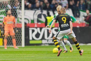 Solna, İsveç, 23 Eylül 2018: İsveç Allsvenskan Hammarby arasındaki AIK Derby. Her iki takım top AIK ile 1-0 kazandı.
