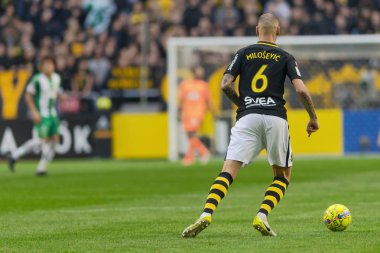 Solna, İsveç, 23 Eylül 2018: İsveç Allsvenskan Hammarby arasındaki AIK Derby. Her iki takım top AIK ile 1-0 kazandı.