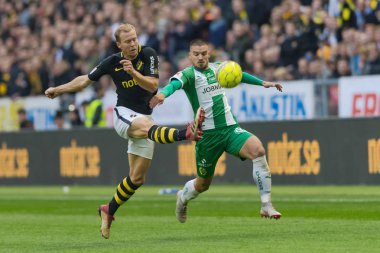 Solna, İsveç, 23 Eylül 2018: İsveç Allsvenskan Hammarby arasındaki AIK Derby. Her iki takım top AIK ile 1-0 kazandı.