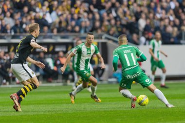 Solna, İsveç, 23 Eylül 2018: İsveç Allsvenskan Hammarby arasındaki AIK Derby. Her iki takım top AIK ile 1-0 kazandı.