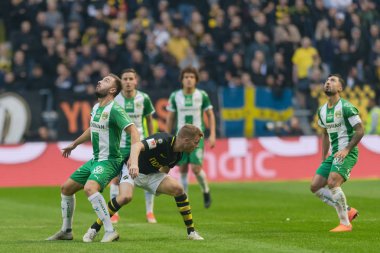 Solna, İsveç, 23 Eylül 2018: İsveç Allsvenskan Hammarby arasındaki AIK Derby. Her iki takım top AIK ile 1-0 kazandı.