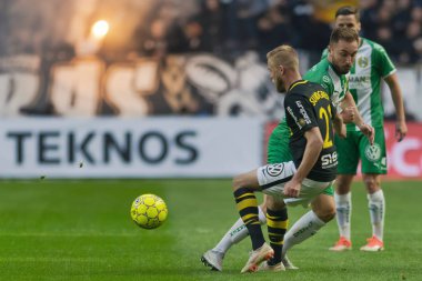 Solna, İsveç, 23 Eylül 2018: İsveç Allsvenskan Hammarby arasındaki AIK Derby. Her iki takım top AIK ile 1-0 kazandı.