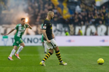Solna, İsveç, 23 Eylül 2018: İsveç Allsvenskan Hammarby arasındaki AIK Derby. Her iki takım top AIK ile 1-0 kazandı.