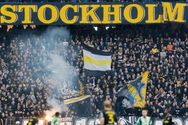 Solna, İsveç, 23 Eylül 2018: İsveç Allsvenskan Hammarby arasındaki AIK Derby. Her iki takım top AIK ile 1-0 kazandı.