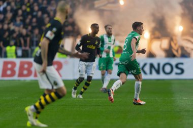 Solna, İsveç, 23 Eylül 2018: İsveç Allsvenskan Hammarby arasındaki AIK Derby. Her iki takım top AIK ile 1-0 kazandı.