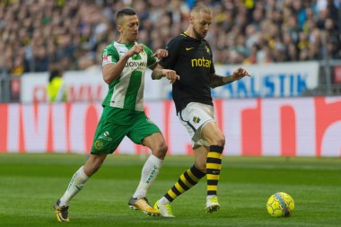 Solna, İsveç, 23 Eylül 2018: İsveç Allsvenskan Hammarby arasındaki AIK Derby. Her iki takım top AIK ile 1-0 kazandı.