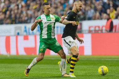 Solna, İsveç, 23 Eylül 2018: İsveç Allsvenskan Hammarby arasındaki AIK Derby. Her iki takım top AIK ile 1-0 kazandı.