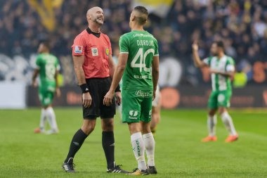 Solna, İsveç, 23 Eylül 2018: İsveç Allsvenskan Hammarby arasındaki AIK Derby. Her iki takım top AIK ile 1-0 kazandı.