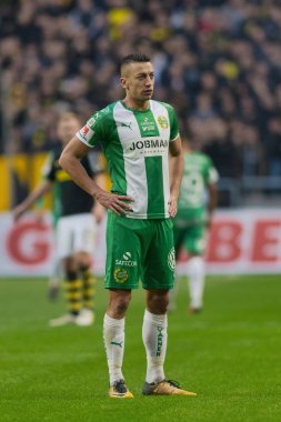Solna, İsveç, 23 Eylül 2018: İsveç Allsvenskan Hammarby arasındaki AIK Derby. Her iki takım top AIK ile 1-0 kazandı.
