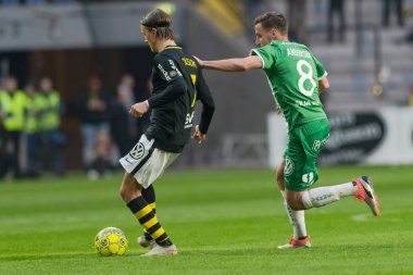 Solna, İsveç, 23 Eylül 2018: İsveç Allsvenskan Hammarby arasındaki AIK Derby. Her iki takım top AIK ile 1-0 kazandı.