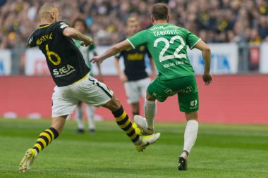 Solna, İsveç, 23 Eylül 2018: İsveç Allsvenskan Hammarby arasındaki AIK Derby. Her iki takım top AIK ile 1-0 kazandı.