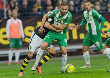 Solna, İsveç, 23 Eylül 2018: İsveç Allsvenskan Hammarby arasındaki AIK Derby. Her iki takım top AIK ile 1-0 kazandı.