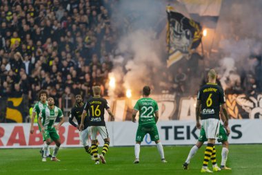 Solna, İsveç, 23 Eylül 2018: İsveç Allsvenskan Hammarby arasındaki AIK Derby. Her iki takım top AIK ile 1-0 kazandı.