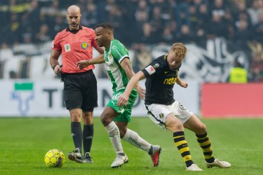 Solna, İsveç, 23 Eylül 2018: İsveç Allsvenskan Hammarby arasındaki AIK Derby. Her iki takım top AIK ile 1-0 kazandı.