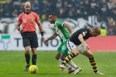 Solna, İsveç, 23 Eylül 2018: İsveç Allsvenskan Hammarby arasındaki AIK Derby. Her iki takım top AIK ile 1-0 kazandı.