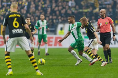 Solna, İsveç, 23 Eylül 2018: İsveç Allsvenskan Hammarby arasındaki AIK Derby. Her iki takım top AIK ile 1-0 kazandı.