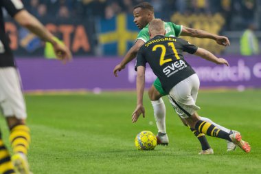 Solna, İsveç, 23 Eylül 2018: İsveç Allsvenskan Hammarby arasındaki AIK Derby. Her iki takım top AIK ile 1-0 kazandı.