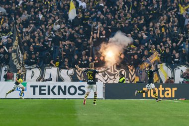 Solna, İsveç, 23 Eylül 2018: İsveç Allsvenskan Hammarby arasındaki AIK Derby. Her iki takım top AIK ile 1-0 kazandı.